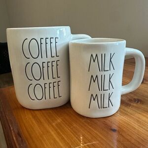 Rae Dunn White Ceramic Coffee and Milk Mug Duo